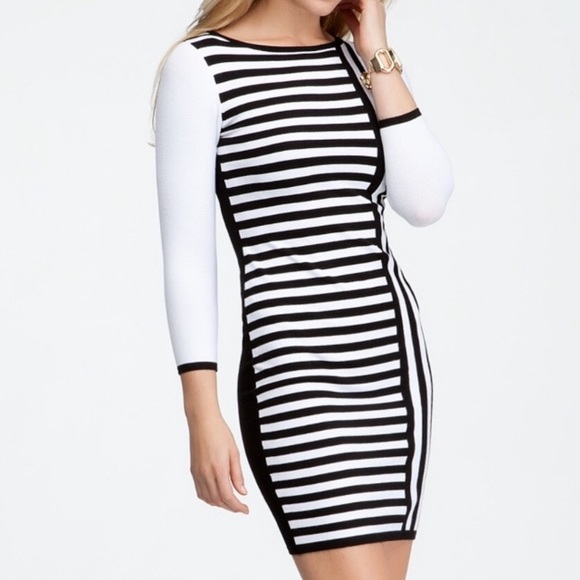 bebe Dresses & Skirts - BEBE 3/4 Sleeve Striped Sweater Dress Sz S